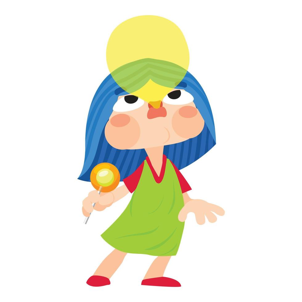 Cute girl bubble gum icon, cartoon style vector