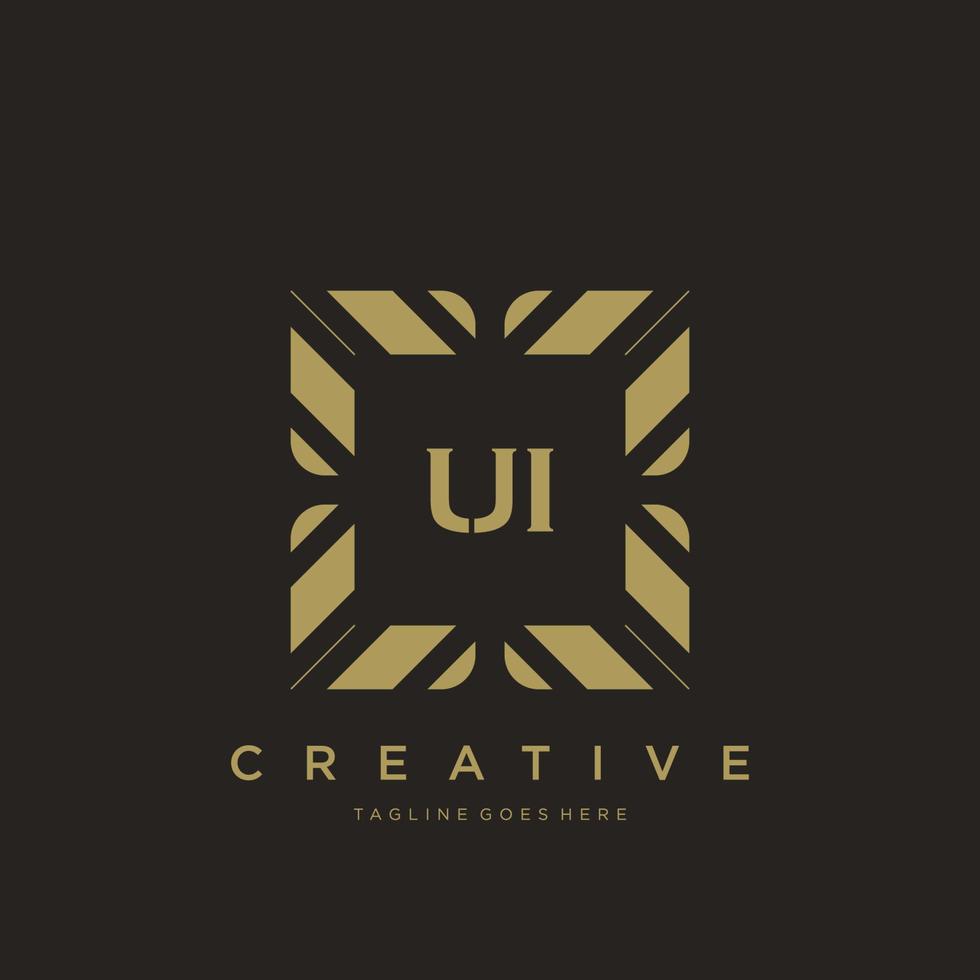 vector de plantilla de logotipo de monograma de ornamento de lujo de letra inicial de ui