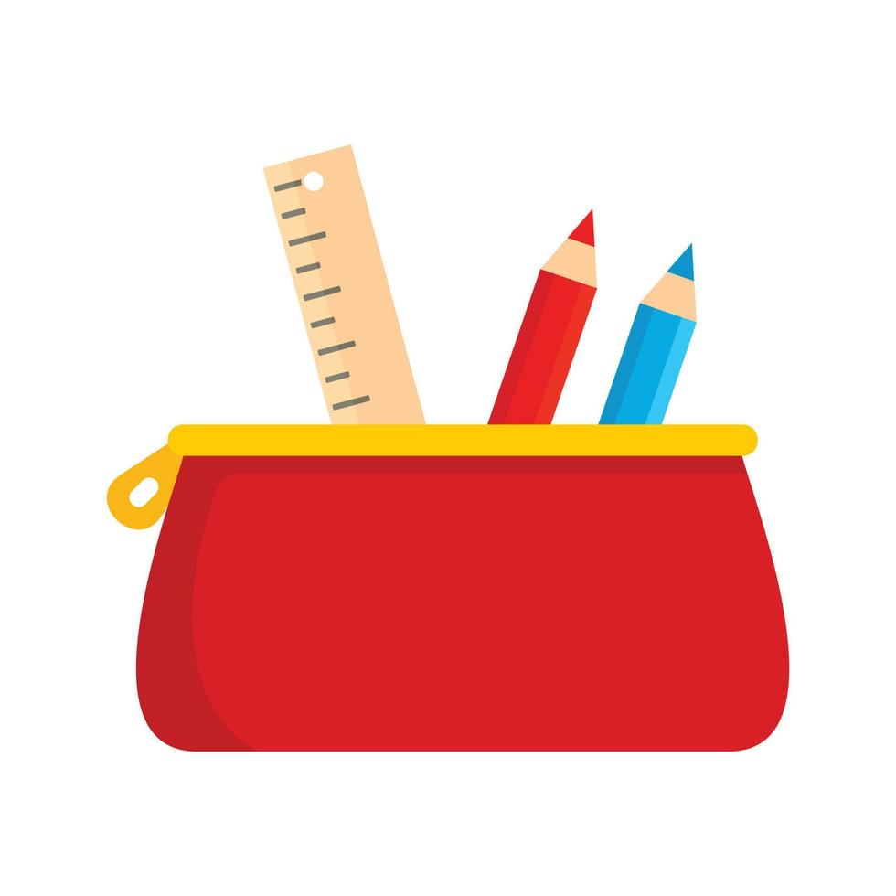 Red pencil case icon, flat style vector