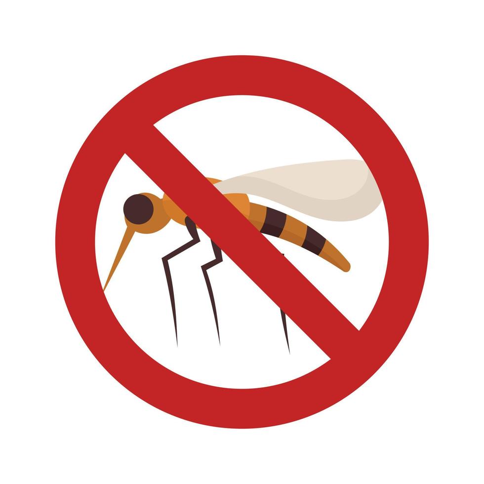 ningún icono de signo de mosquito, tipo plano vector