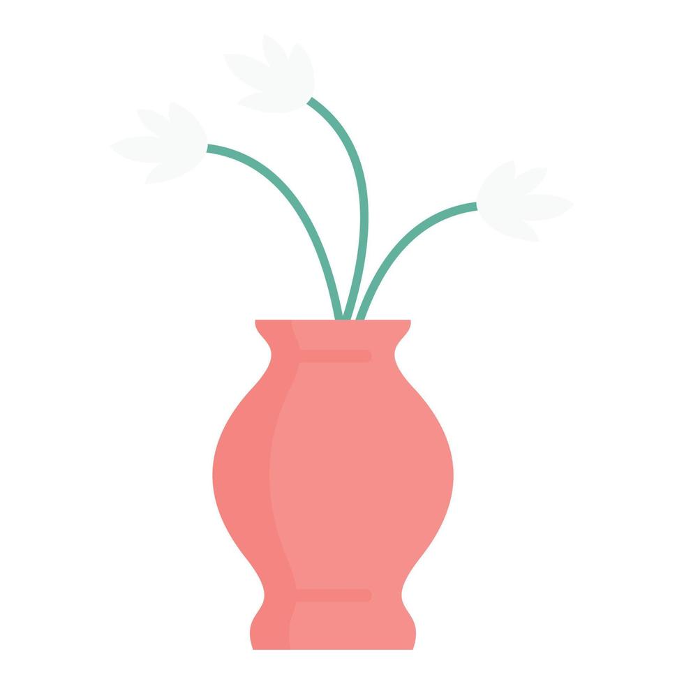 flores en florero, icono, plano, estilo vector