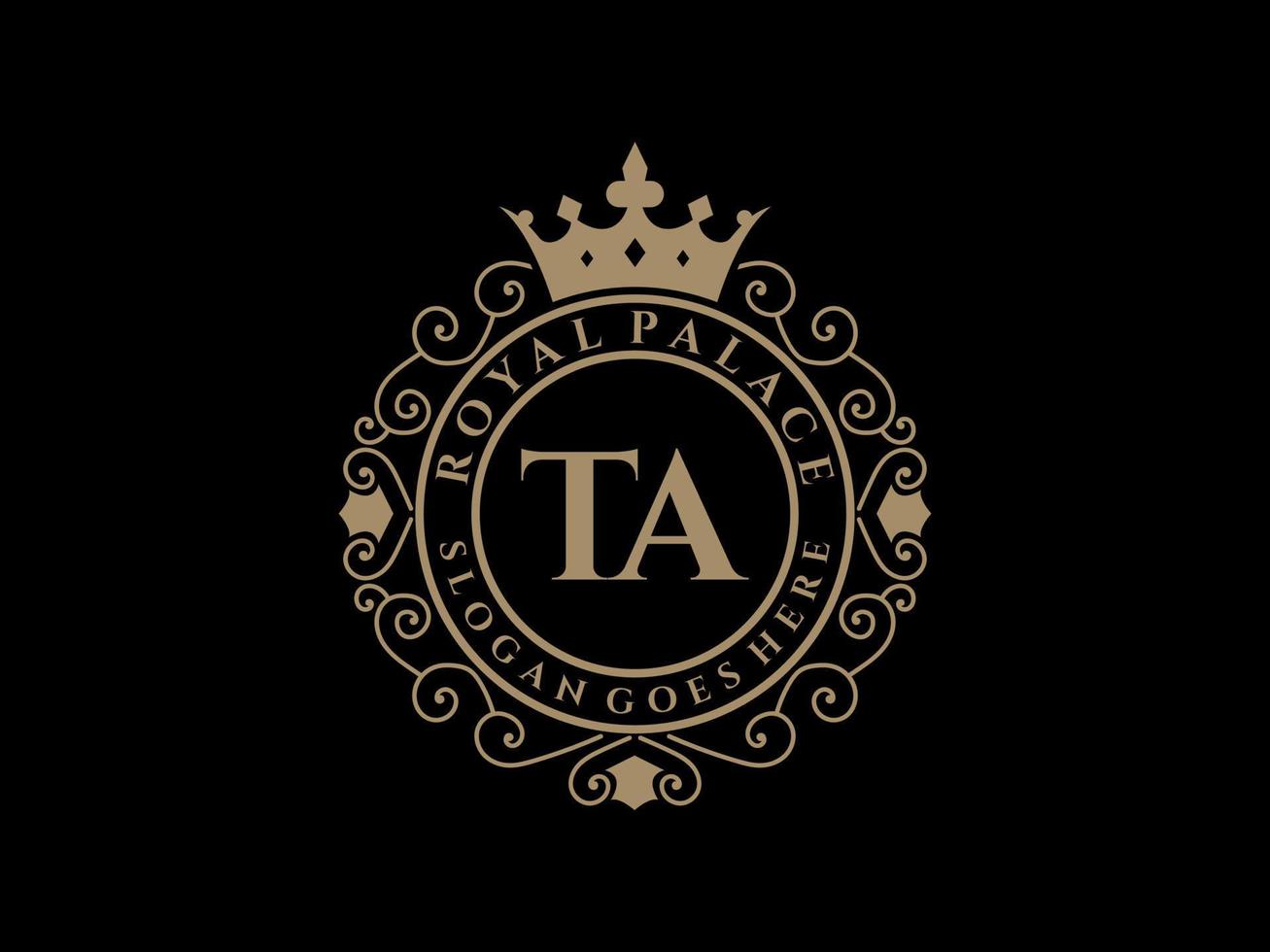 Letter TA Antique royal luxury victorian logo with ornamental frame. vector