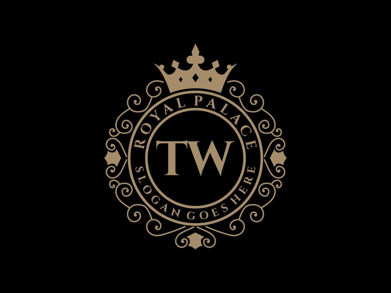 Letter TW Antique royal luxury victorian logo with ornamental frame. vector