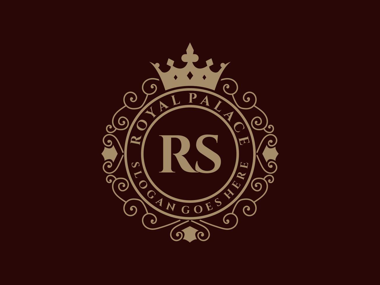 letra rs antiguo logotipo victoriano real de lujo con marco ornamental. vector