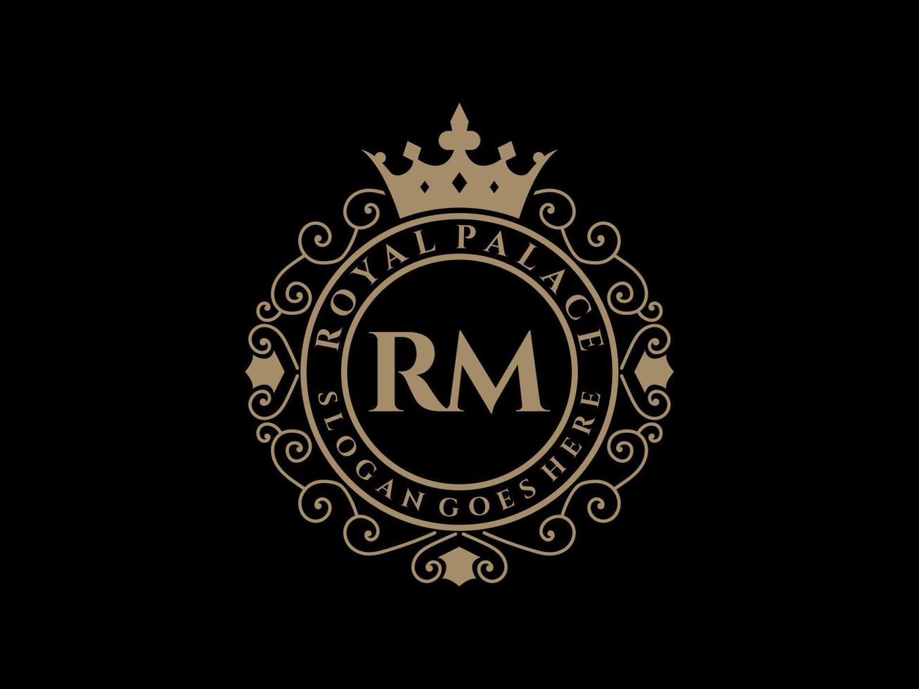 letra rm logotipo victoriano de lujo real antiguo con marco ornamental. vector