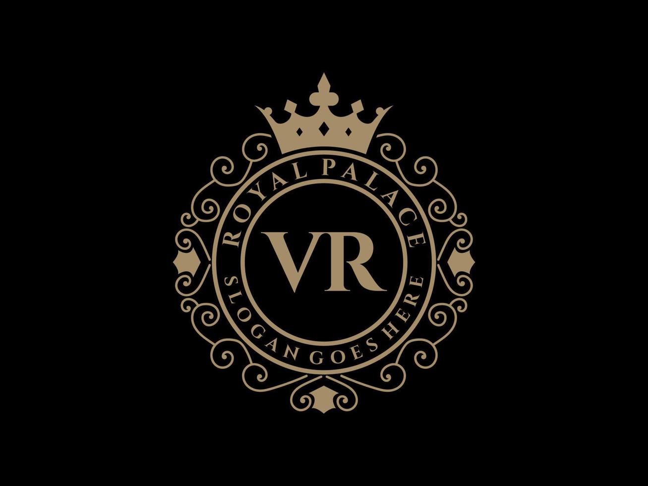 Letter VR Antique royal luxury victorian logo with ornamental frame. vector