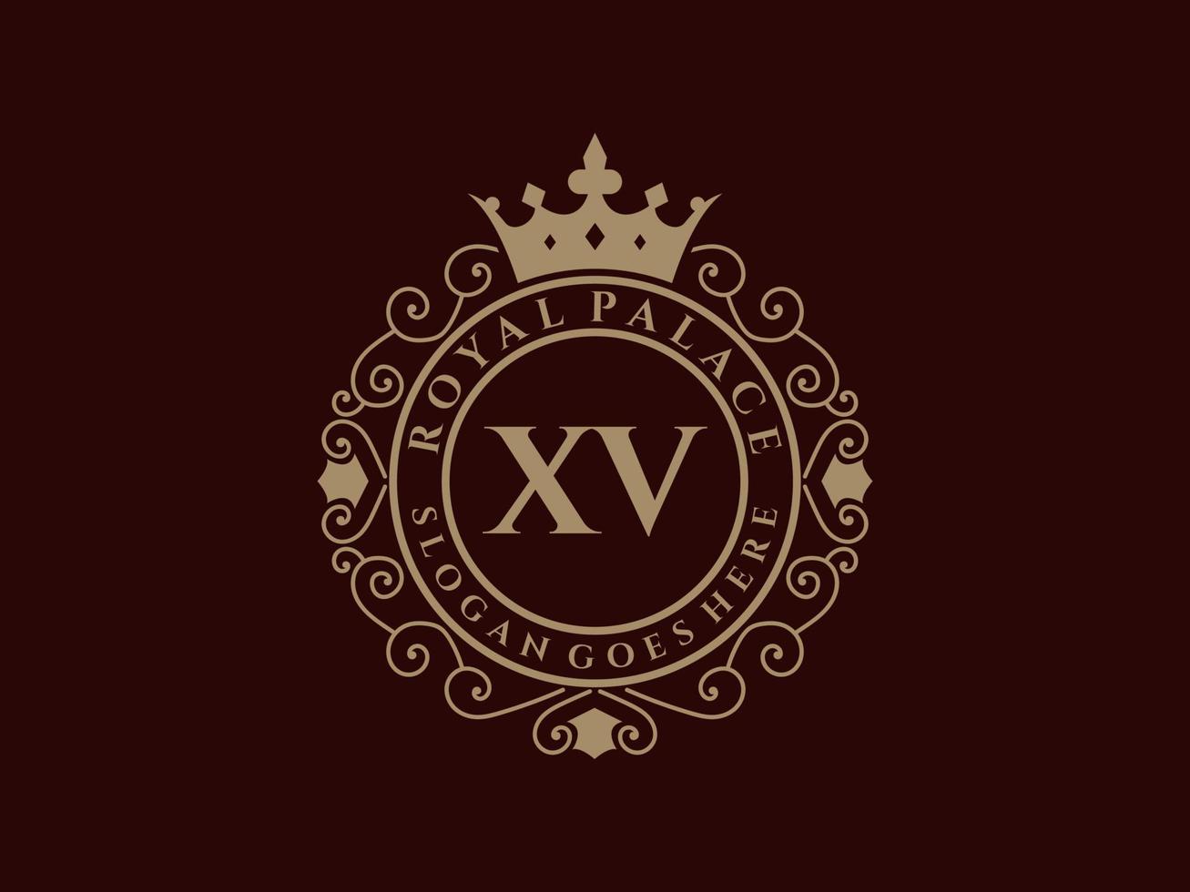 Letter XV Antique royal luxury victorian logo with ornamental frame. vector