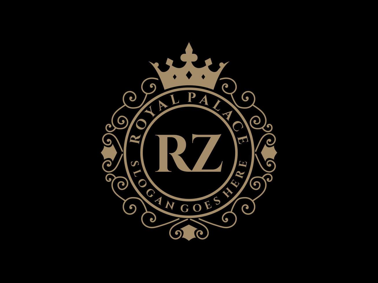 letra rz logotipo victoriano de lujo real antiguo con marco ornamental. vector