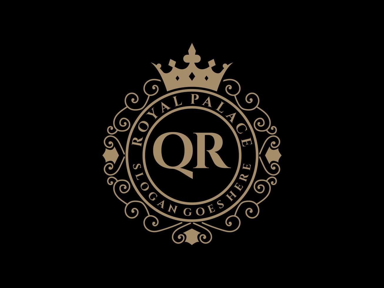 Letter QR Antique royal luxury victorian logo with ornamental frame. vector