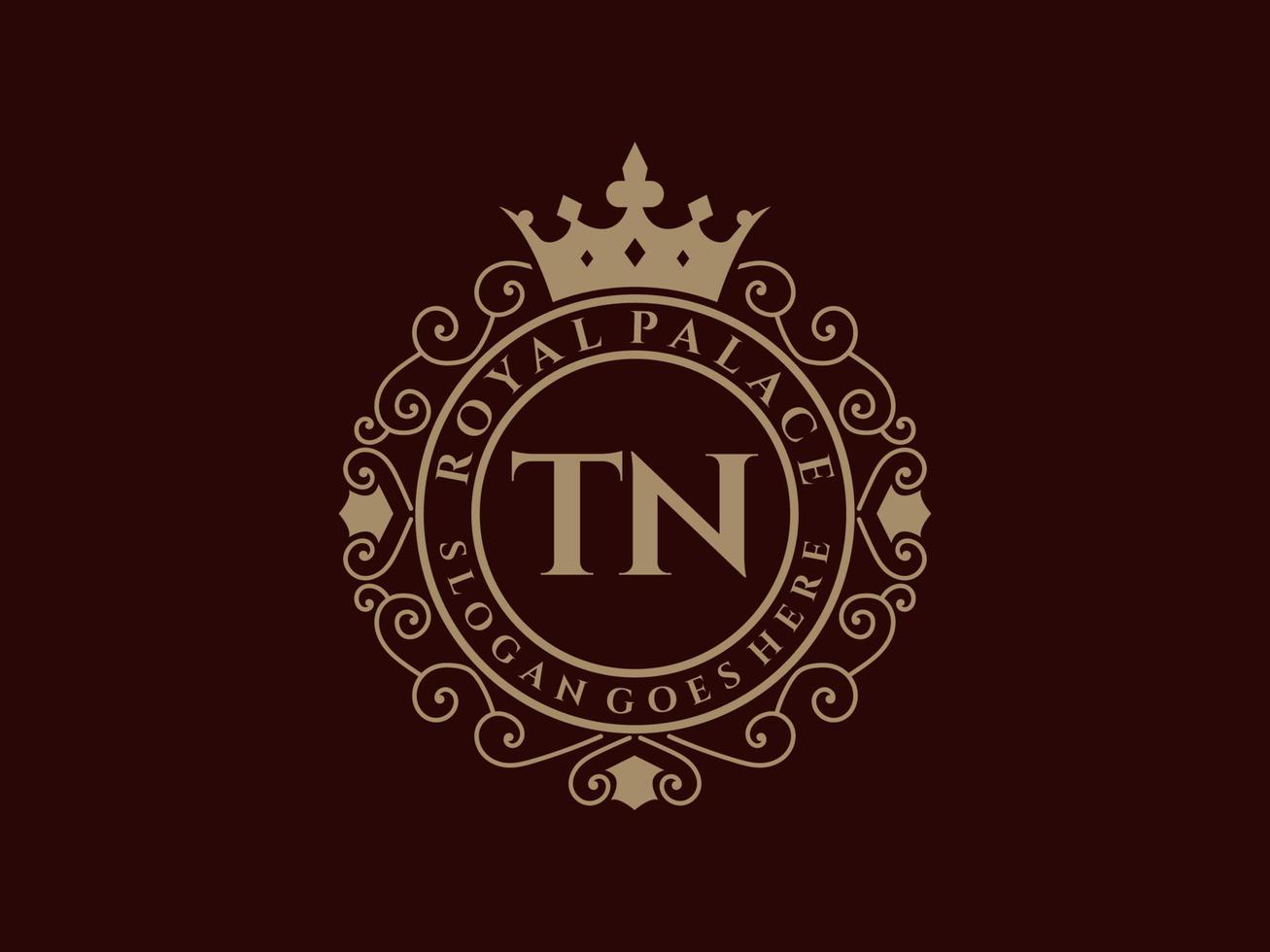 Letter TN Antique royal luxury victorian logo with ornamental frame. vector