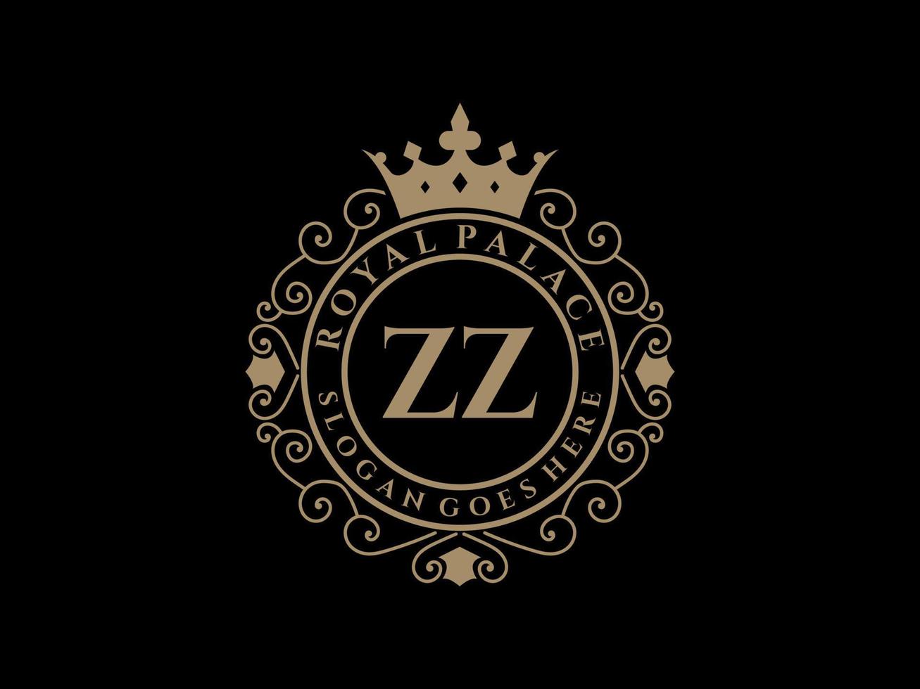 Letter ZZ Antique royal luxury victorian logo with ornamental frame. vector