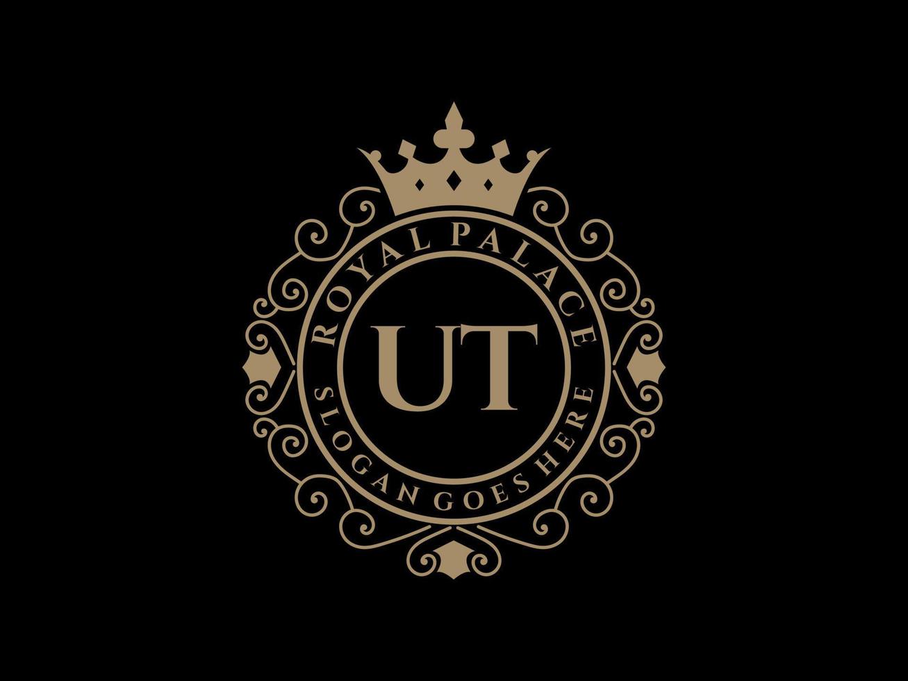 letra ut logotipo victoriano de lujo real antiguo con marco ornamental. vector