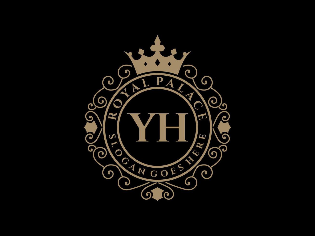 Letter YH Antique royal luxury victorian logo with ornamental frame. vector