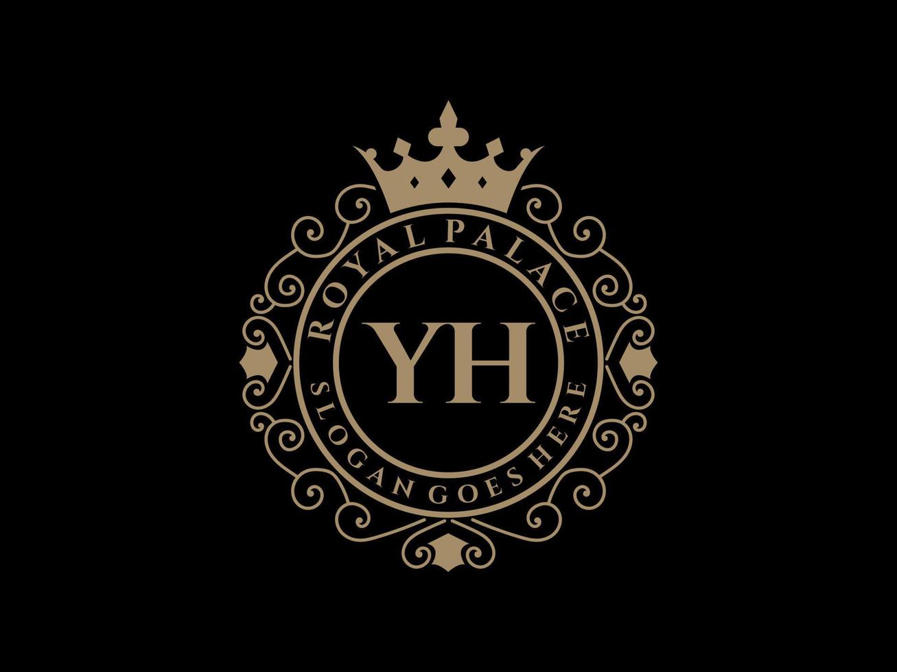 letra yh logotipo victoriano de lujo real antiguo con marco ornamental. vector