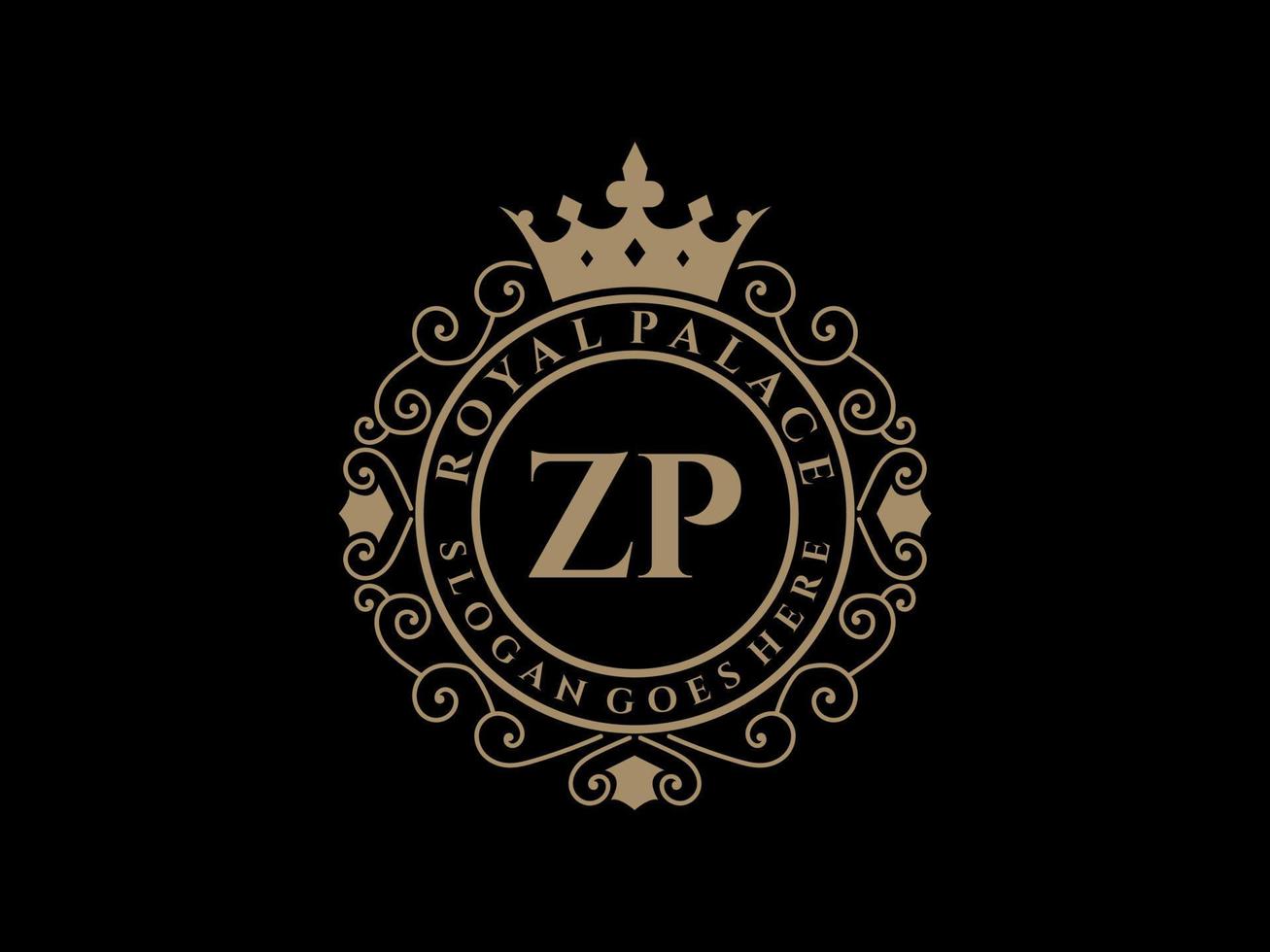 Letter ZP Antique royal luxury victorian logo with ornamental frame. vector