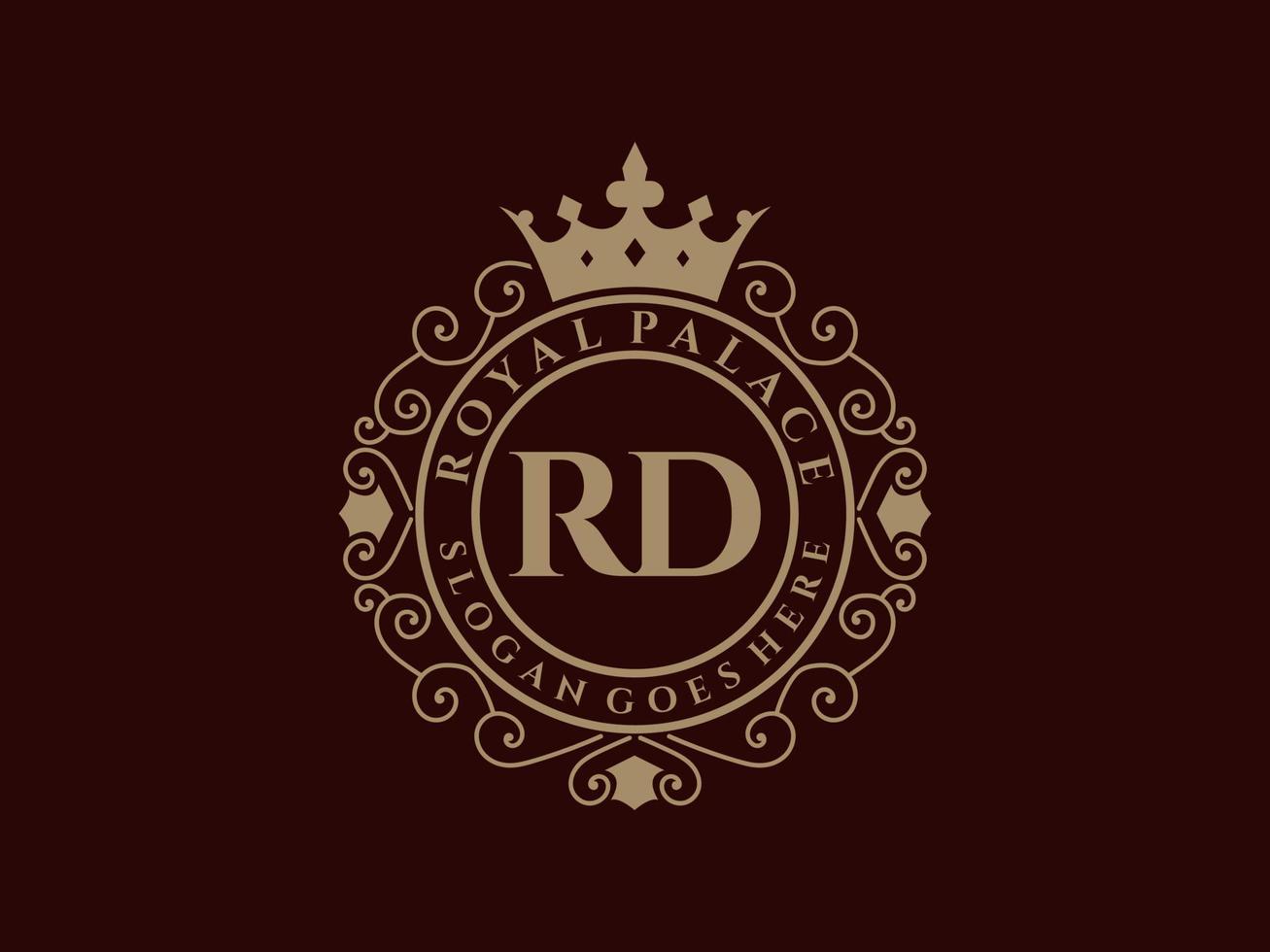 Letter RD Antique royal luxury victorian logo with ornamental frame. vector