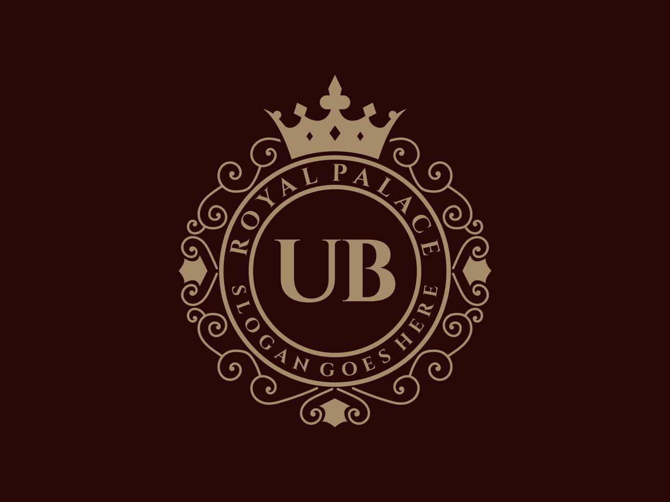 Letter UB Antique royal luxury victorian logo with ornamental frame. vector