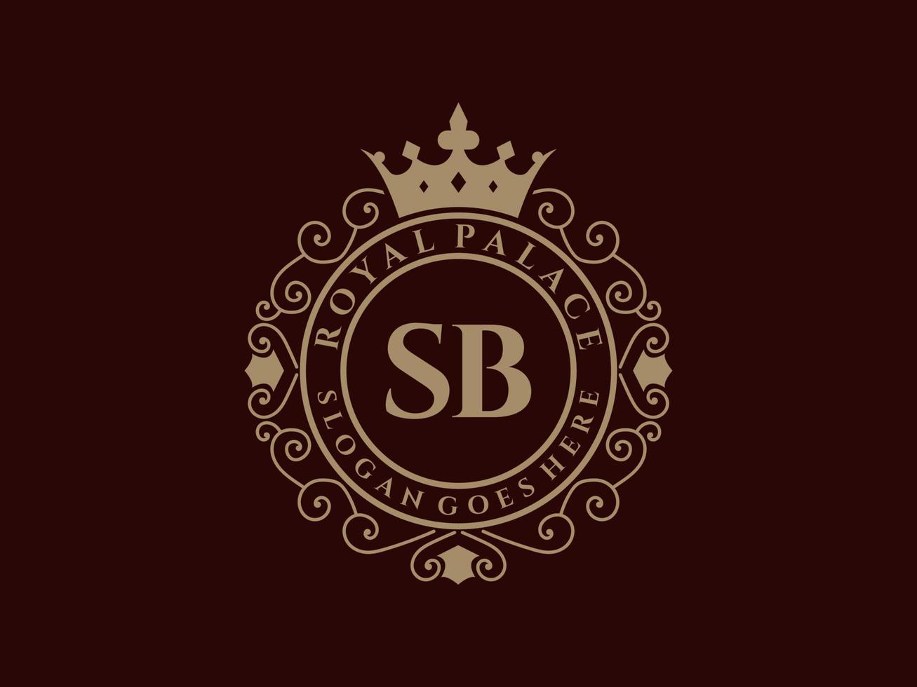Letter SB  Antique royal luxury victorian logo with ornamental frame. vector