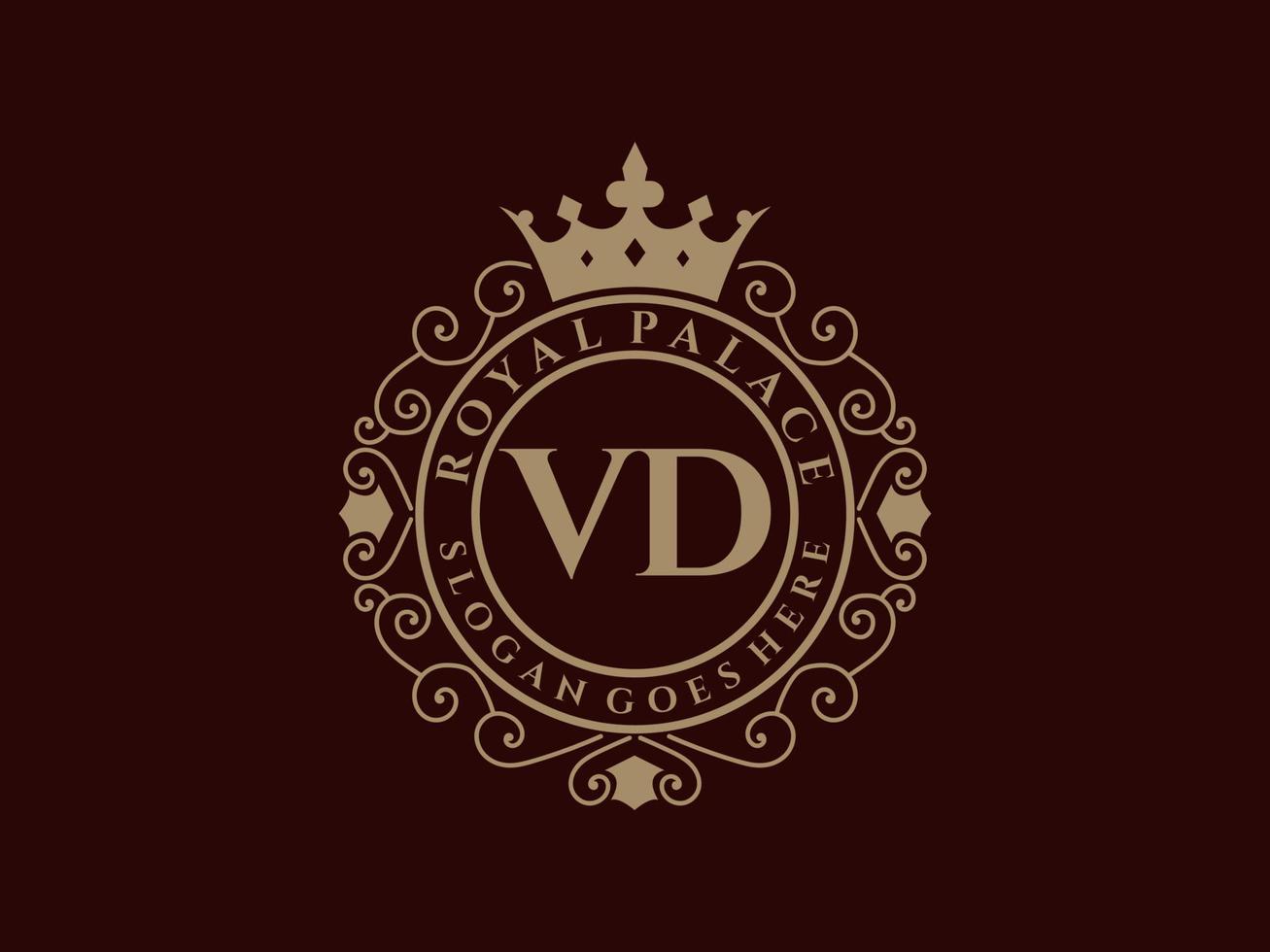 Letter VD Antique royal luxury victorian logo with ornamental frame. vector