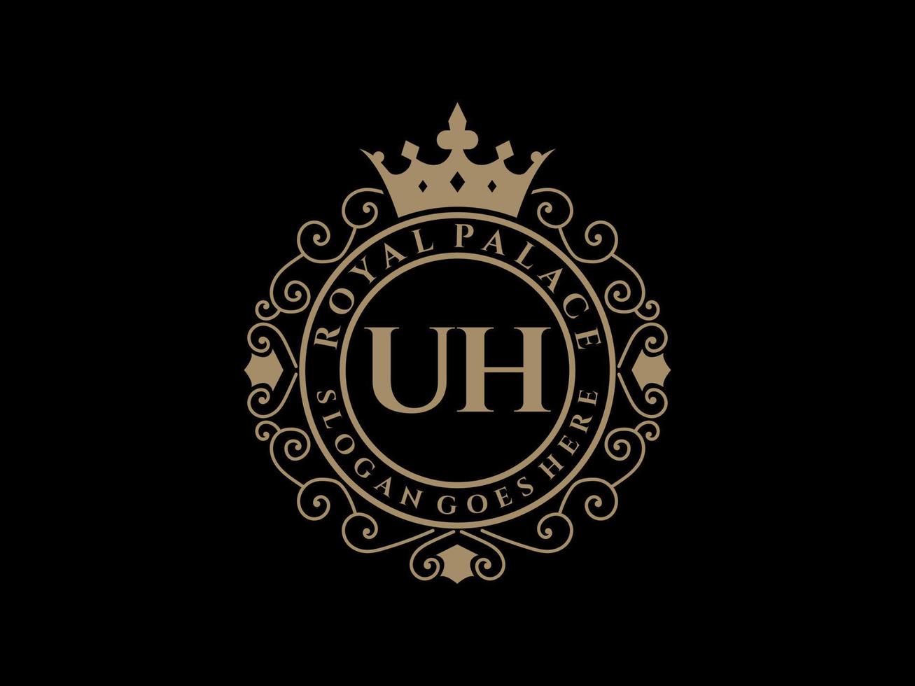 Letter UH Antique royal luxury victorian logo with ornamental frame. vector