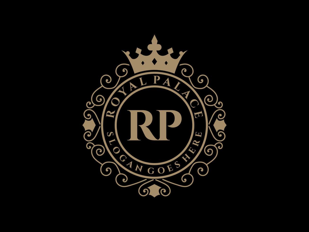 Letter RP Antique royal luxury victorian logo with ornamental frame. vector