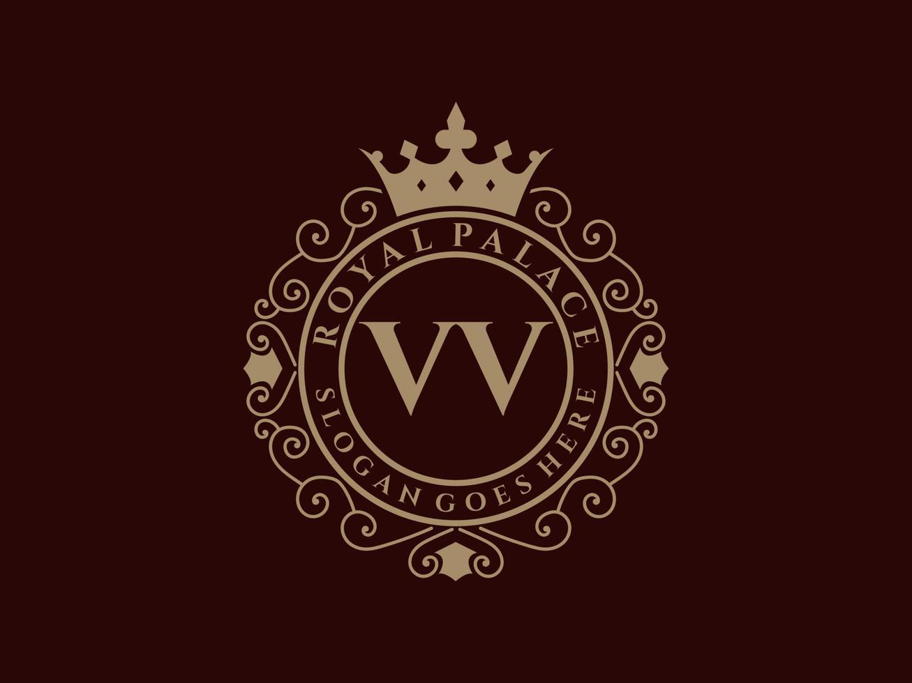 Letter VV Antique royal luxury victorian logo with ornamental frame. vector