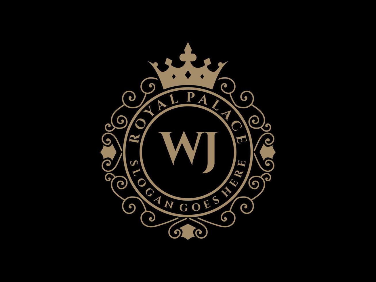 letra wj logotipo victoriano de lujo real antiguo con marco ornamental. vector