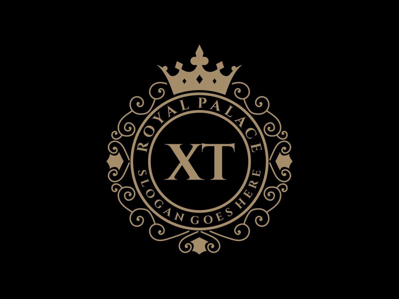 Letter XT Antique royal luxury victorian logo with ornamental frame. vector