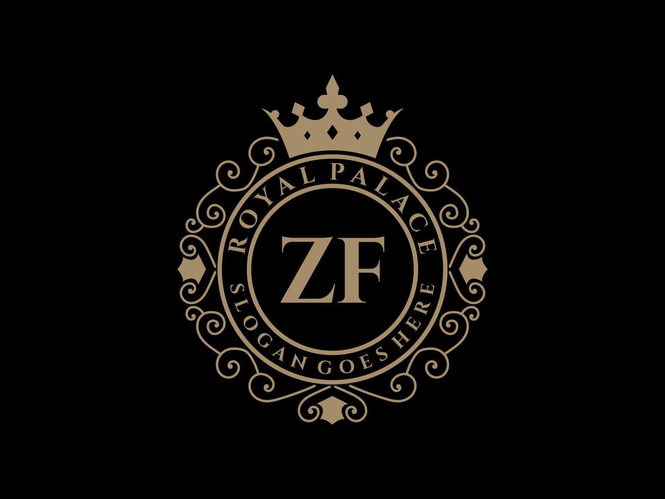 Letter ZF Antique royal luxury victorian logo with ornamental frame. vector