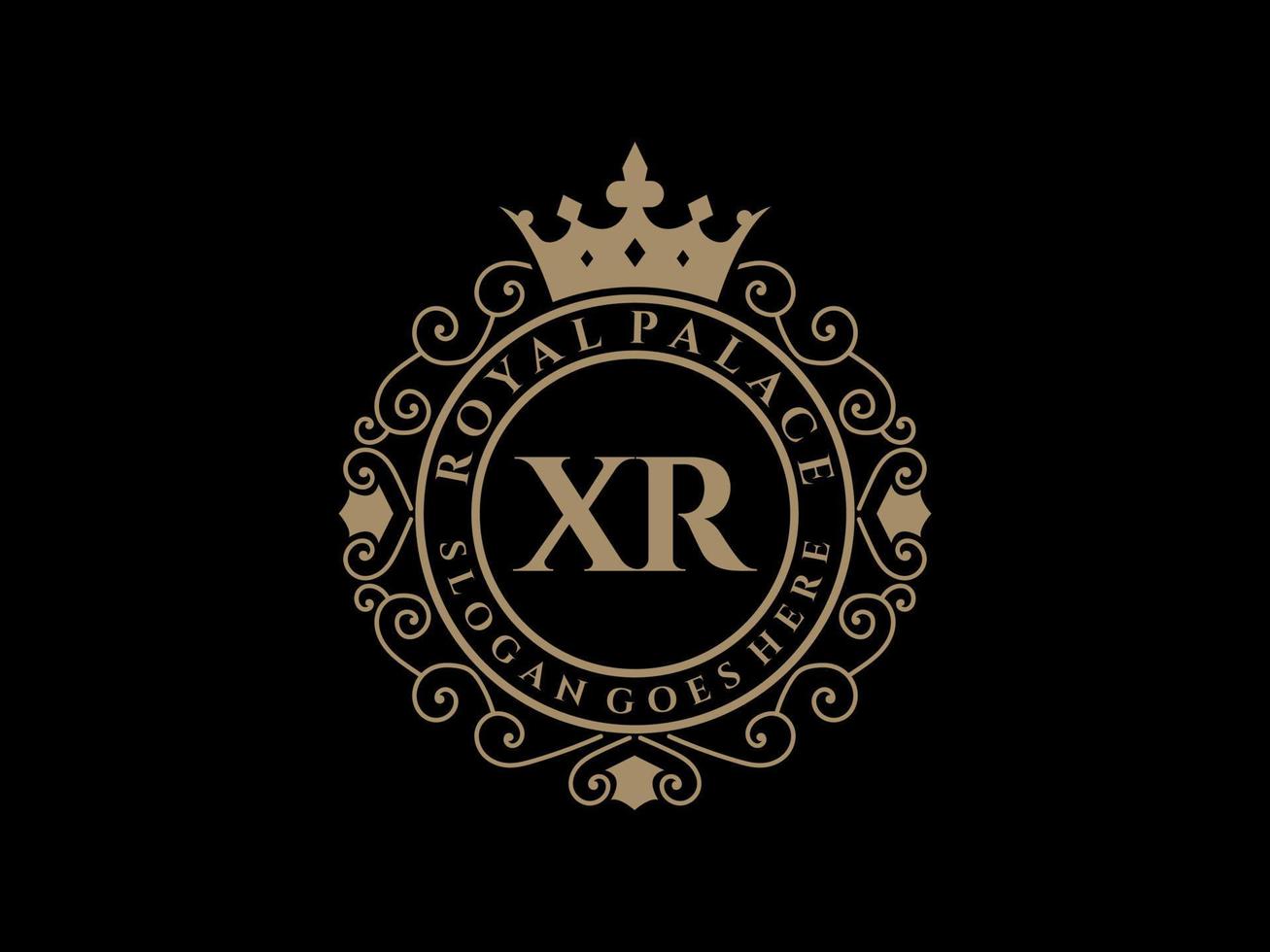 Letter XR Antique royal luxury victorian logo with ornamental frame. vector
