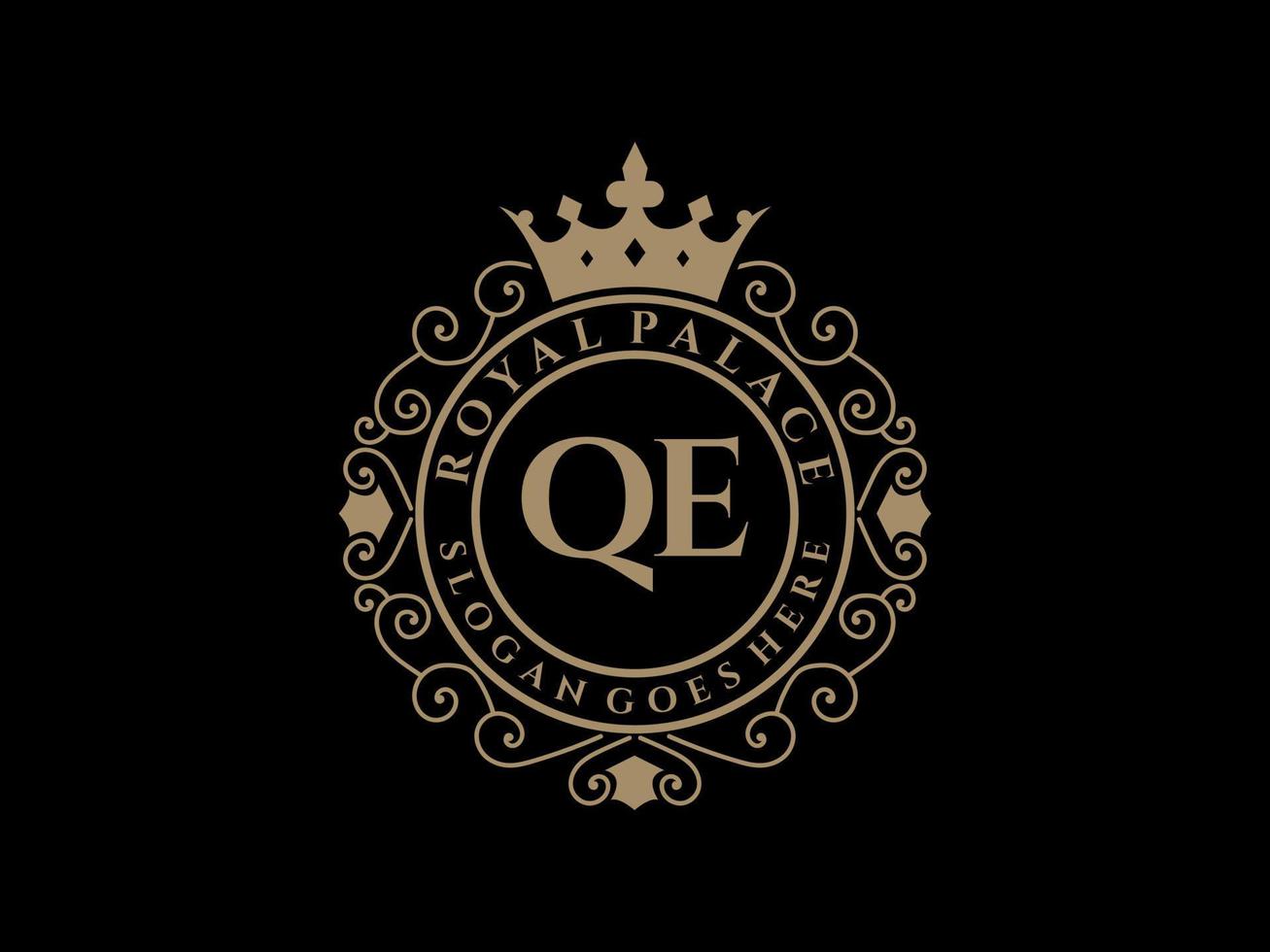 Letter QE Antique royal luxury victorian logo with ornamental frame. vector