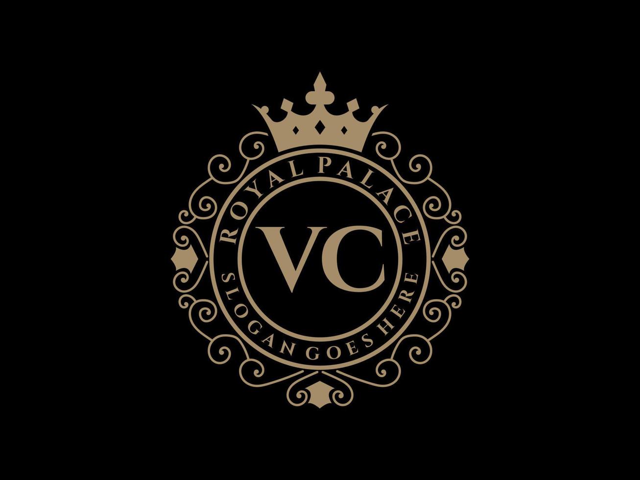 letra vc logotipo victoriano de lujo real antiguo con marco ornamental. vector