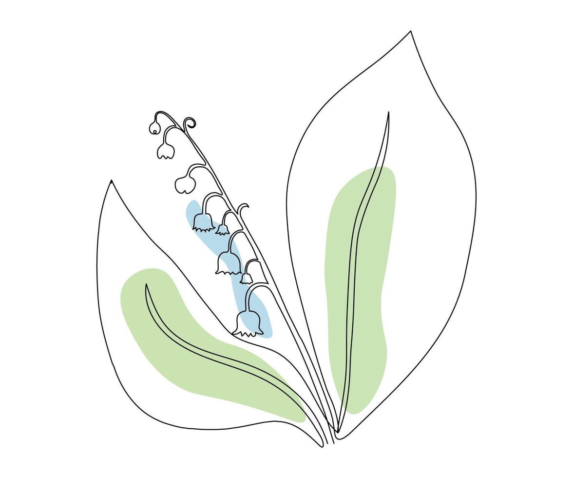 the  lily of the valley flower is hand-drawn in a minimalist style, in the technique of one line, mono line. Cosmetics symbol, beauty salon logo vector