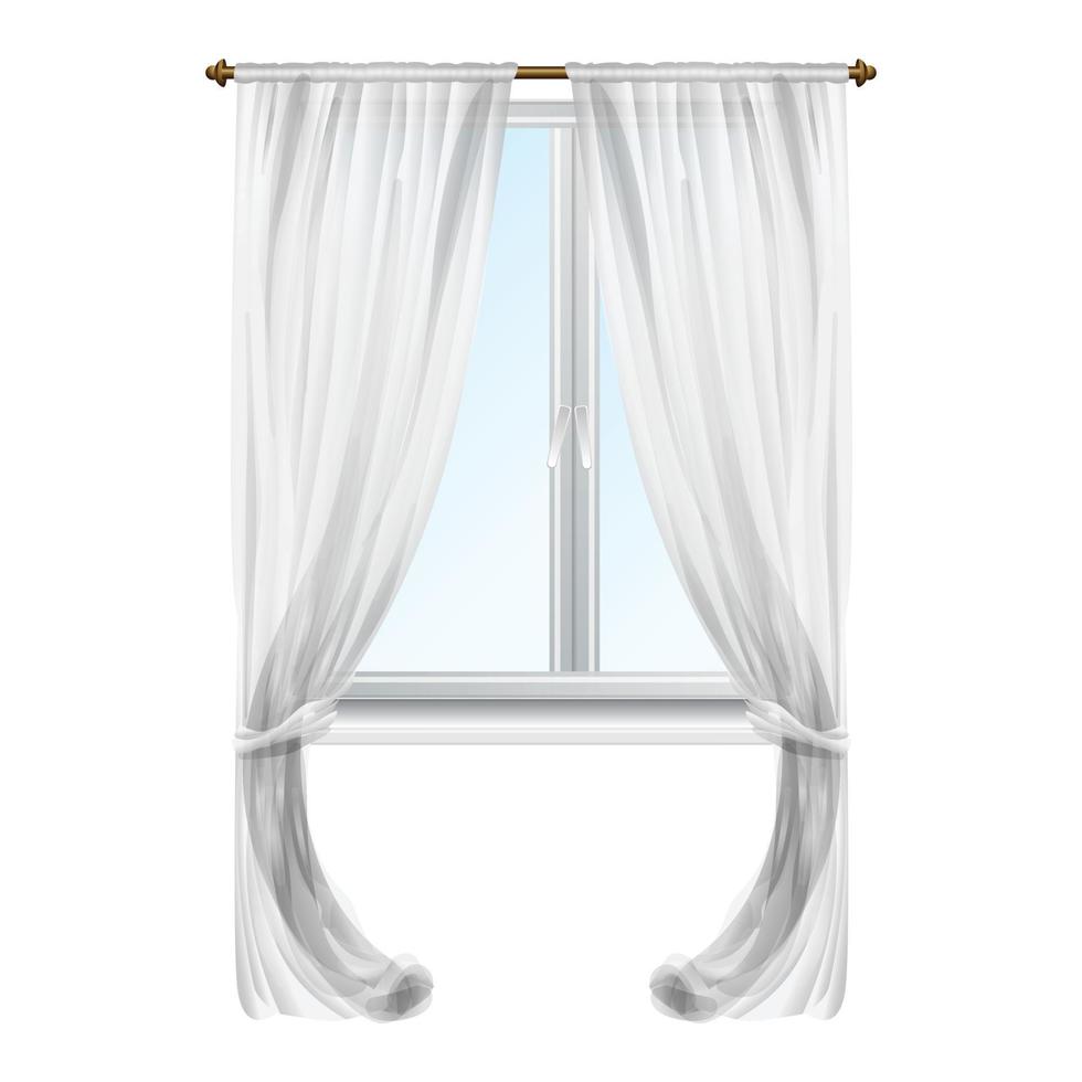 Grey window curtain icon, cartoon style vector