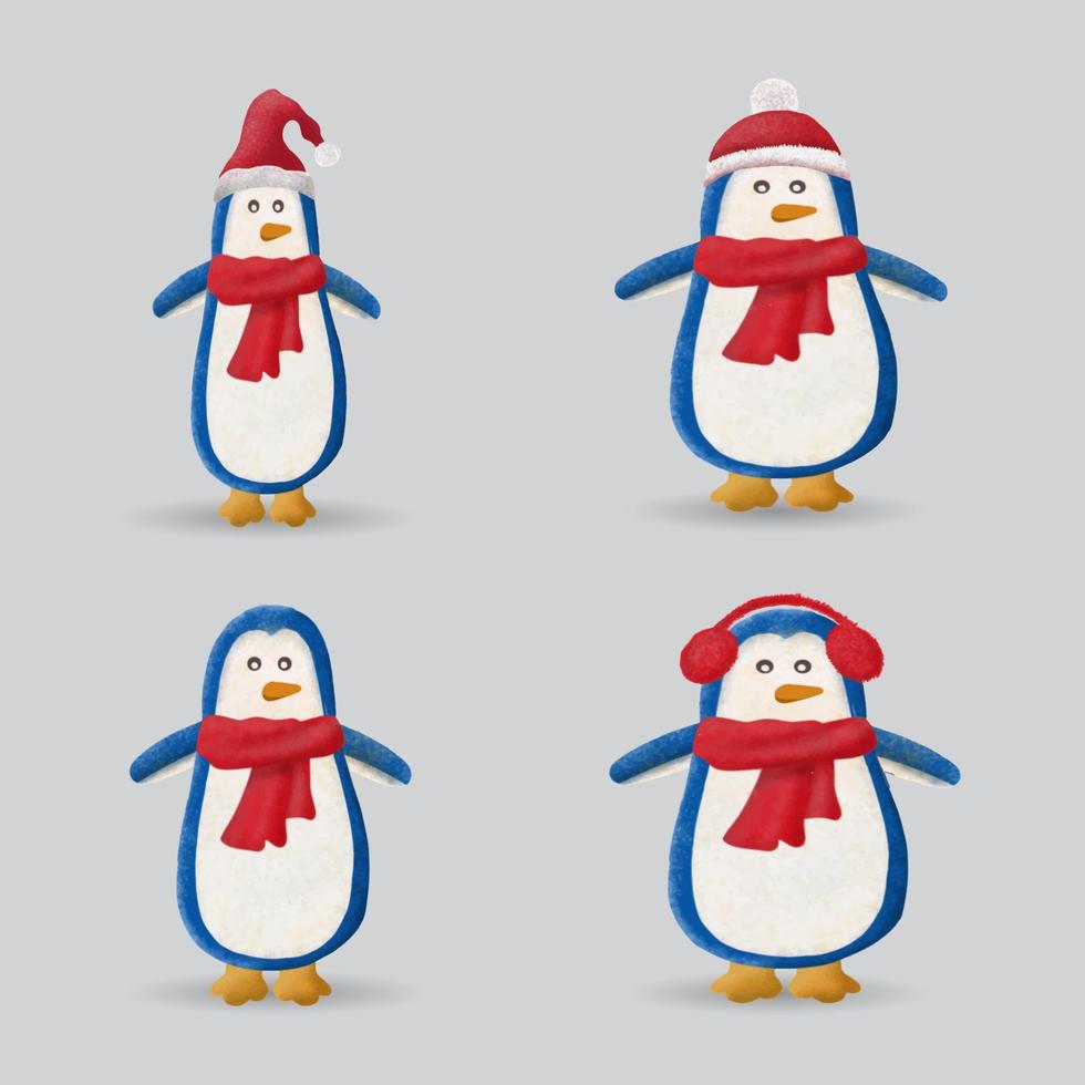 Penguin character collection winter theme illustration vector