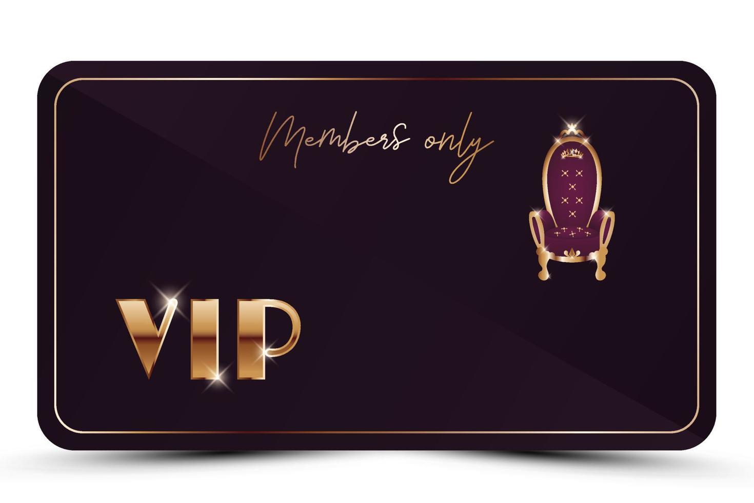 WebViolet elegant vip card. Modern burgundy business card with golden 3d text, crown, vintage royal throne. Luxury abstract invitation. Vector illustration for loyalty, bonus card, gift certificate