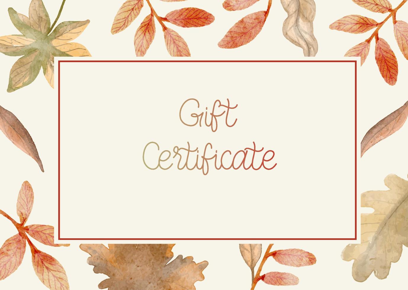 Elegant gift certificate with watercolor greenery leaves. The template can be used for spa, cosmetic, beauty, restaurant. vector