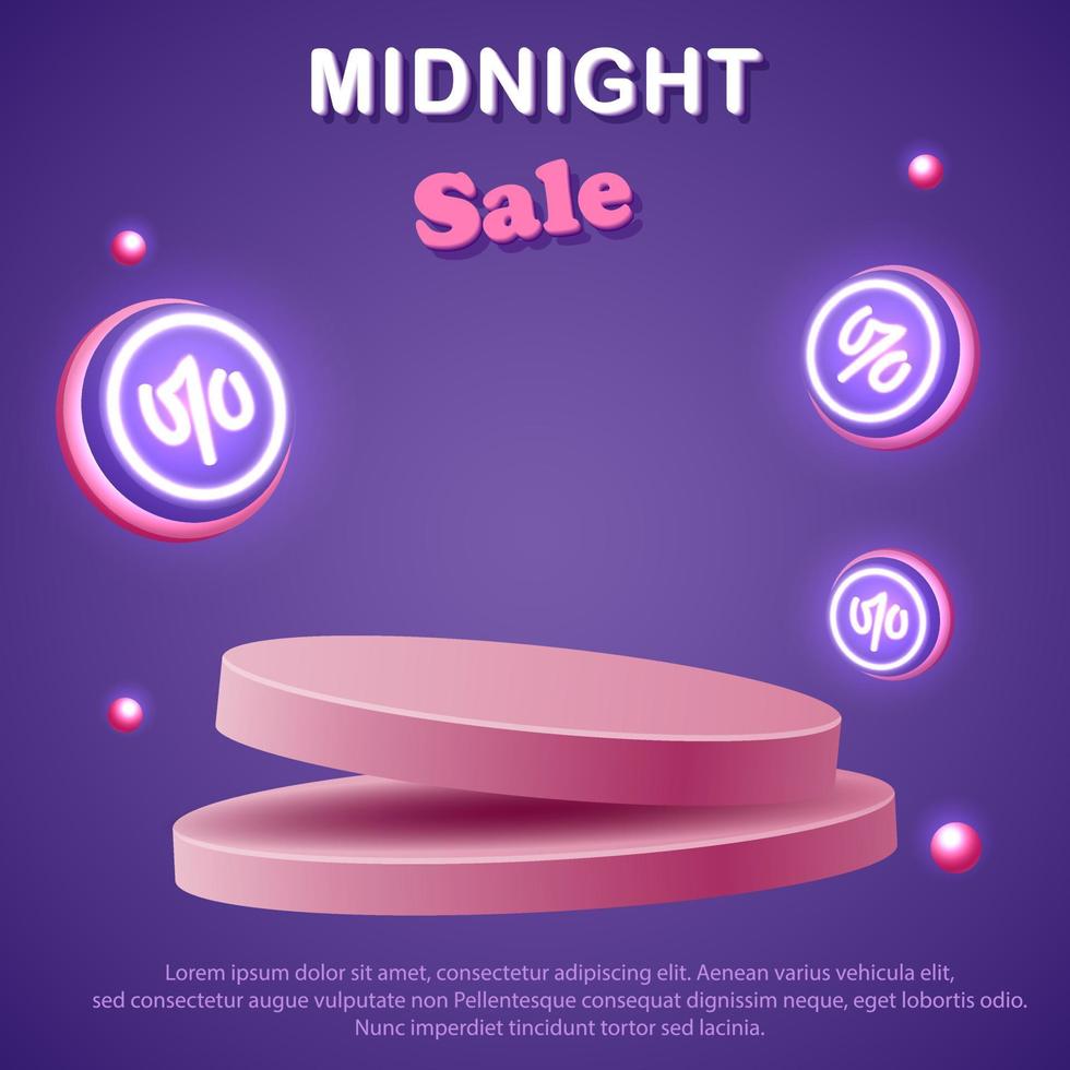 Midnight sale special offer. Colorful discount sale podium. Special offer composition. Vector illustration