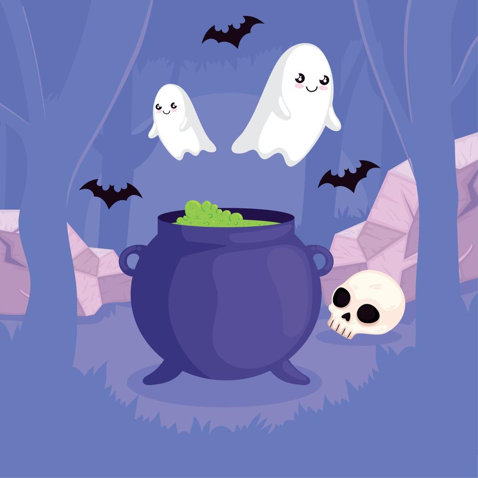 fantasmas de halloween con caldero vector