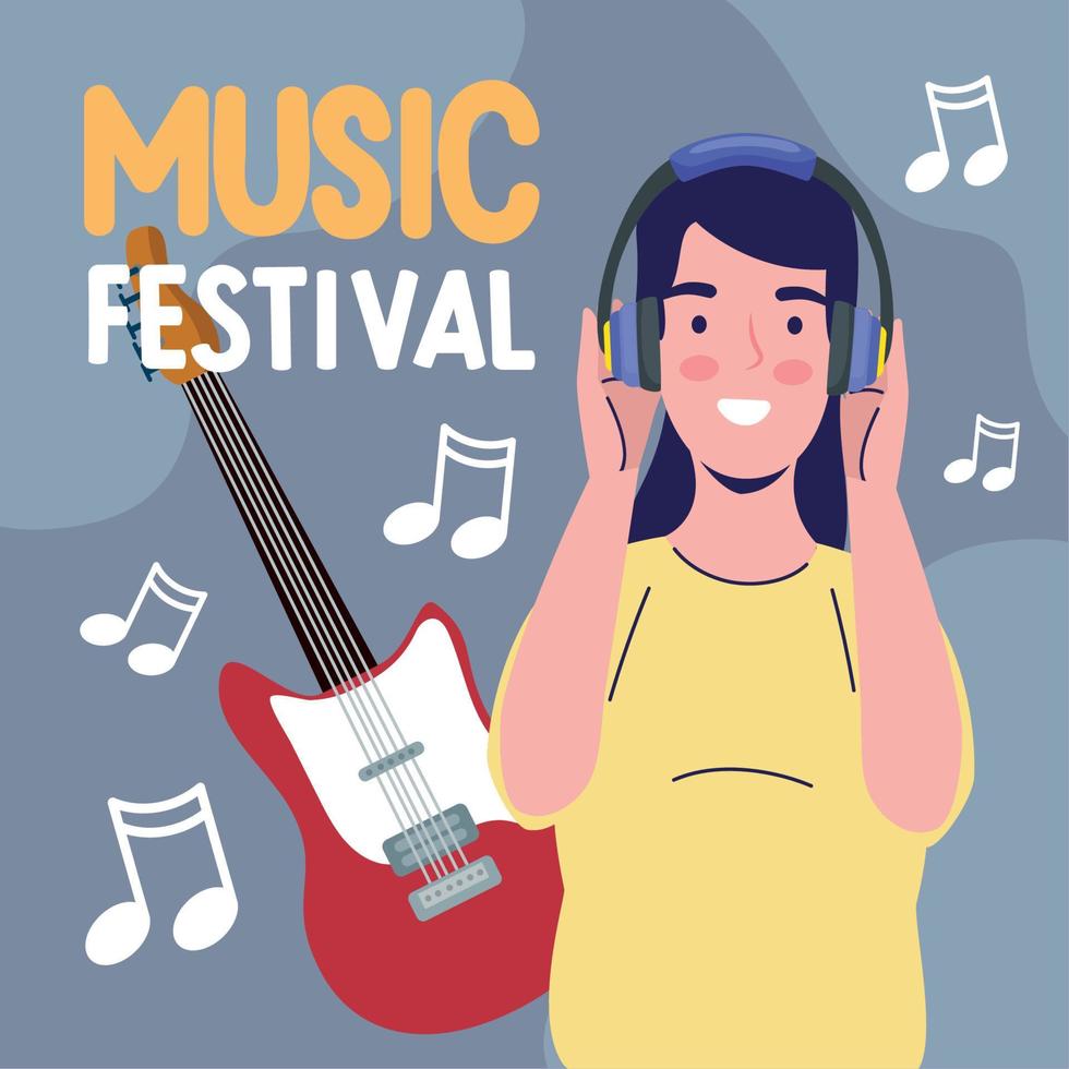 music festival lettering with woman vector