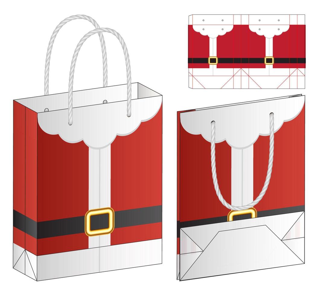 diseño de plantilla troquelada de embalaje de caja de santa claus. maqueta 3d vector