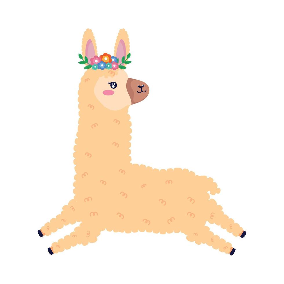 llama con flores en la cabeza vector