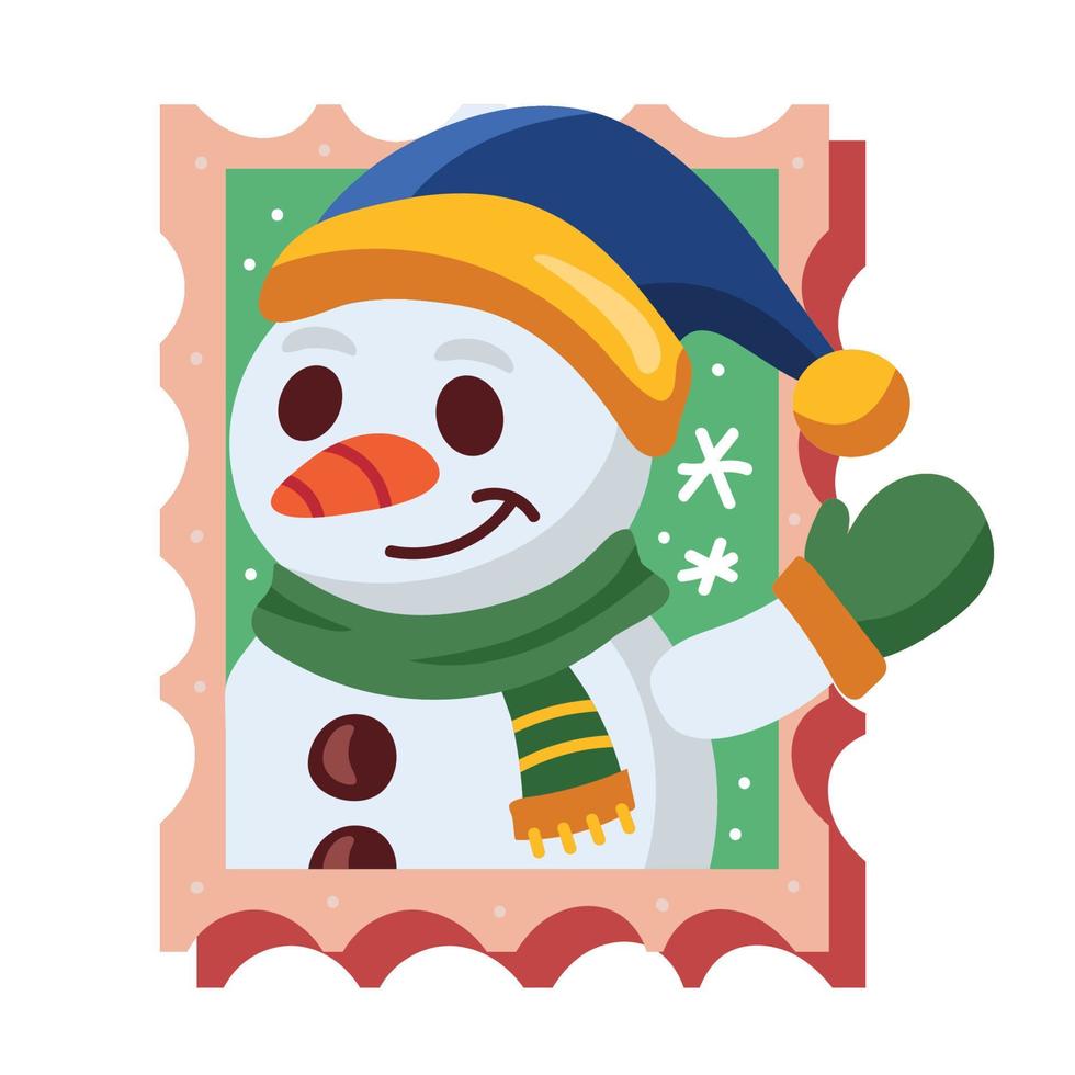 cute snowman in postal vector