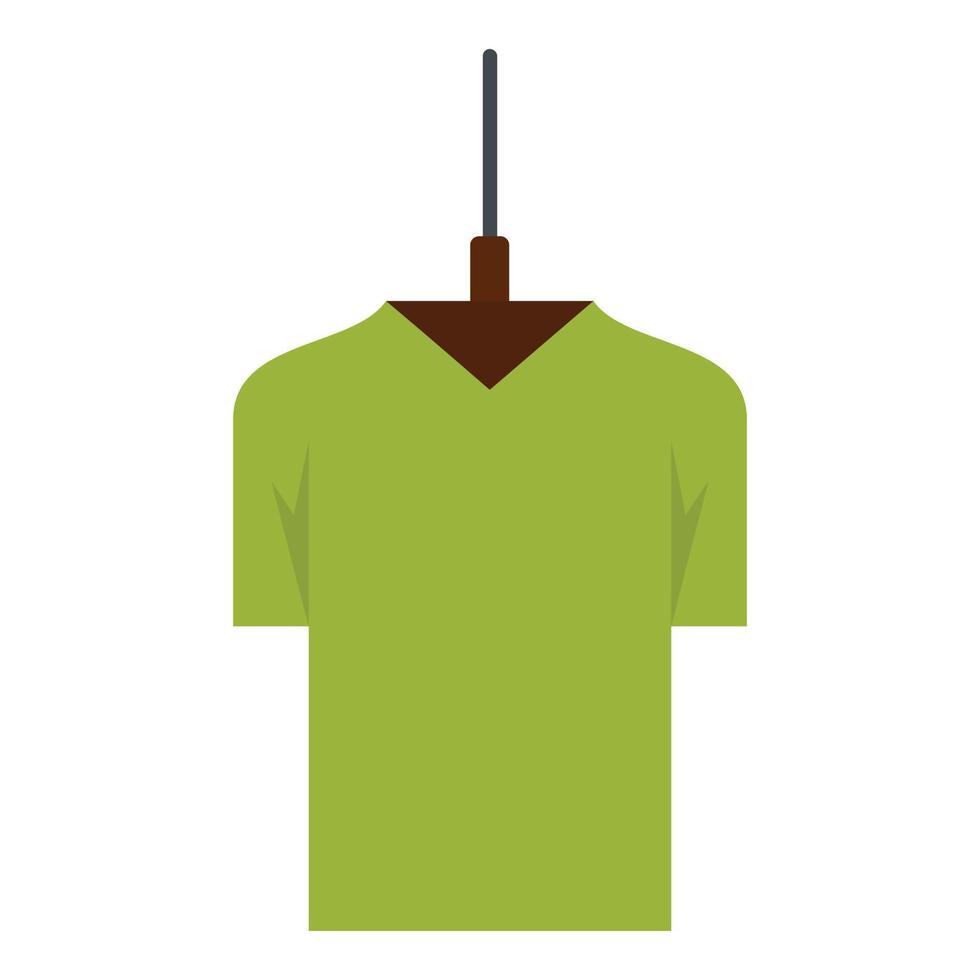 camiseta verde en el icono de la percha, estilo plano vector