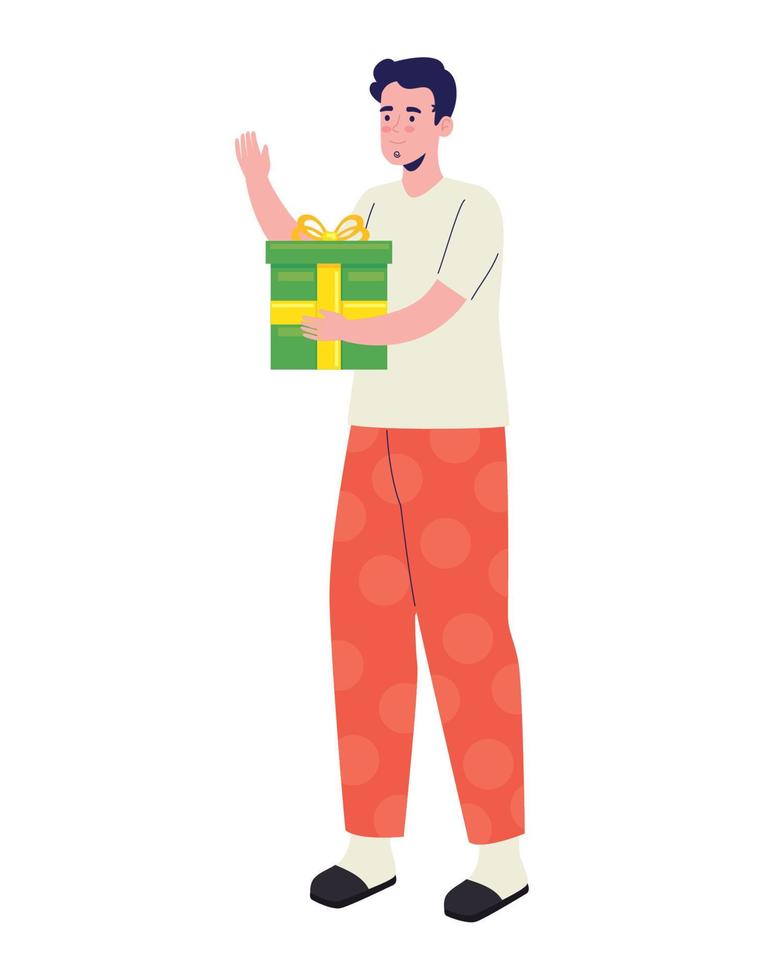 young man lifting gift vector