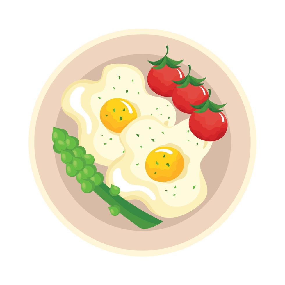 eggs fried with vegetables vector