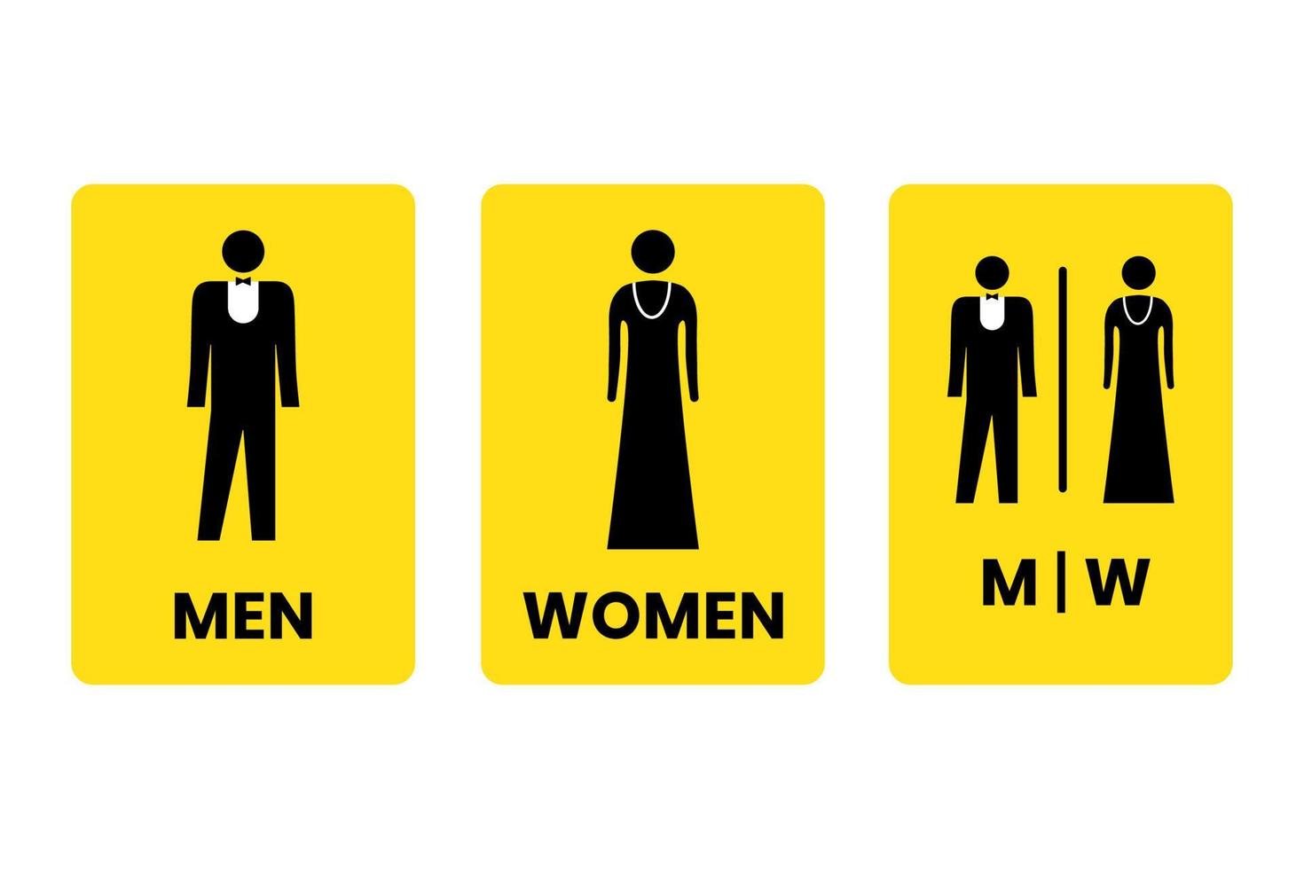 Set toilet signs with yellow base color and text inscription on isolated background vector