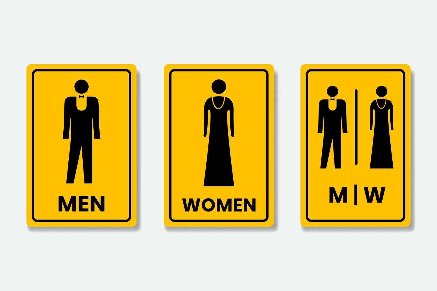 Set toilet signs with black border yellow base color and text inscription on isolated background vector