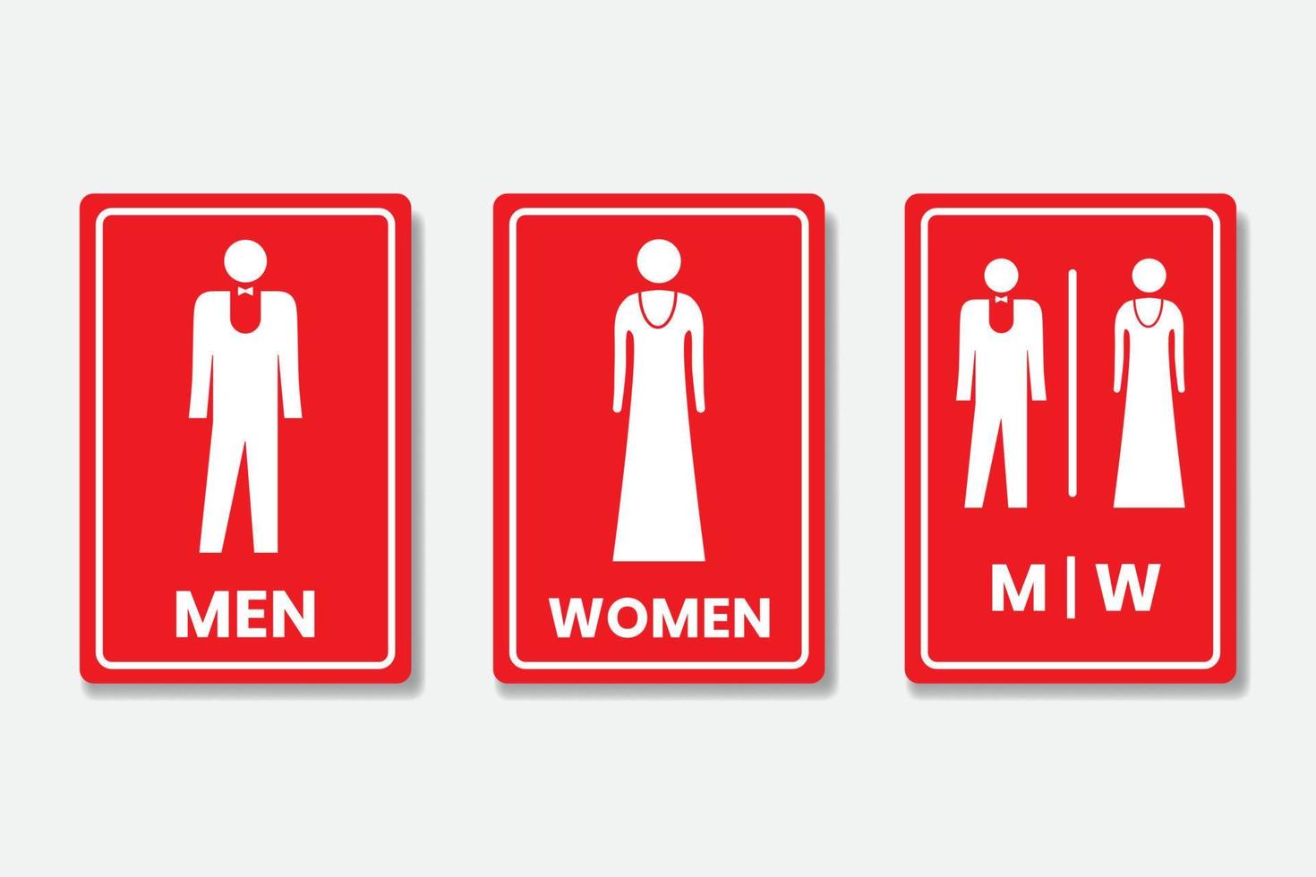 Set toilet signs with white border red base color and text inscription on isolated background vector