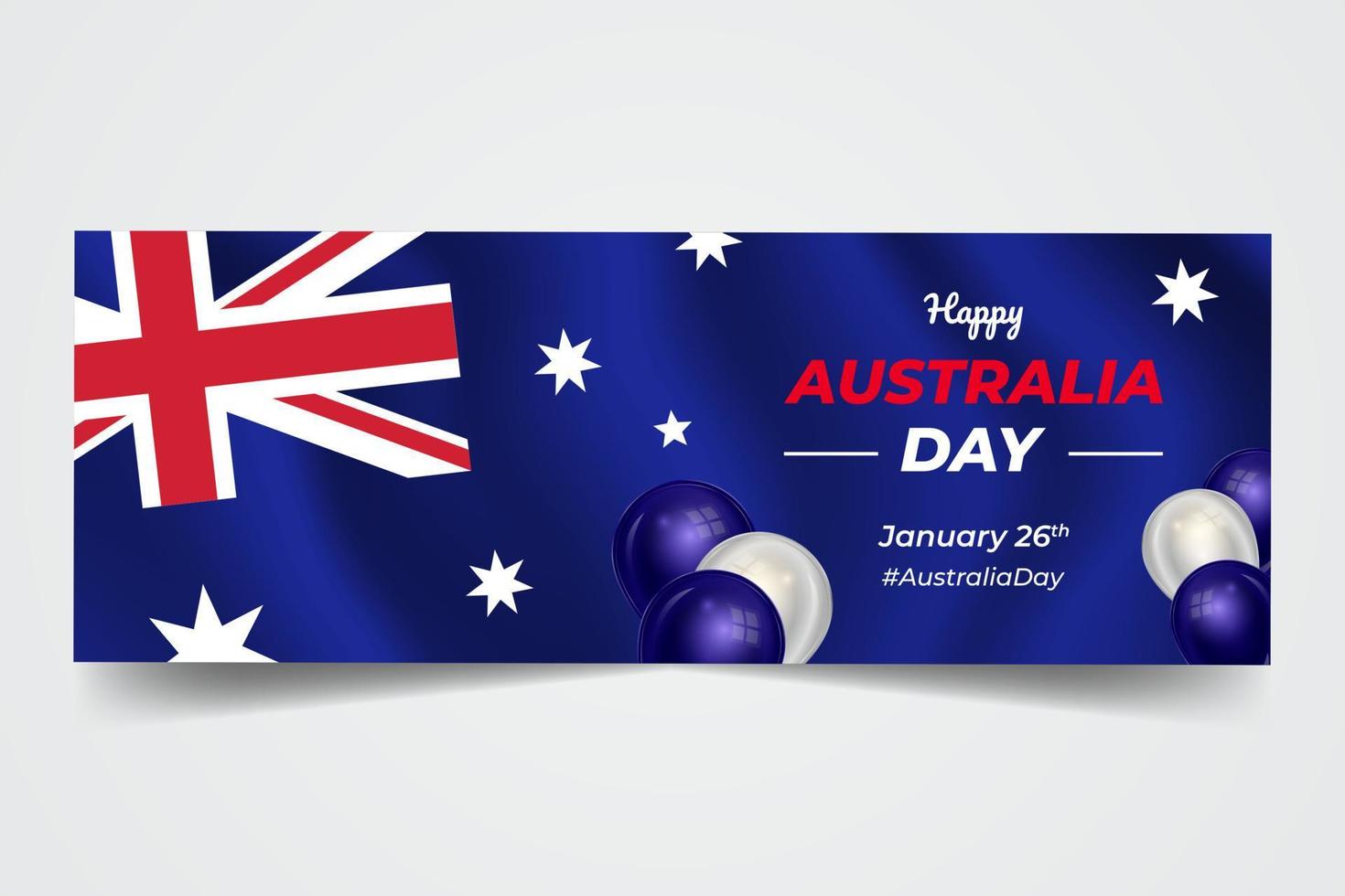 Happy Australia Day January 26th banner with balloon illustration on waving flag background vector